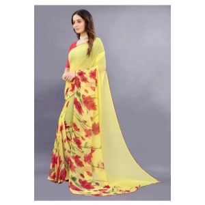 Generic Women's Georgette Printed Saree With Unstitched Blouse (Yellow)