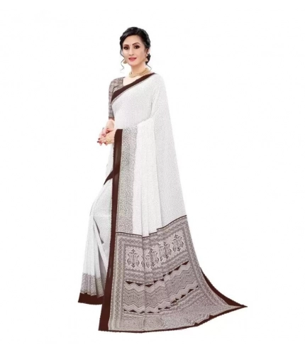 Women's Georgette Printed Saree With Unstitched Blouse (Coffee)