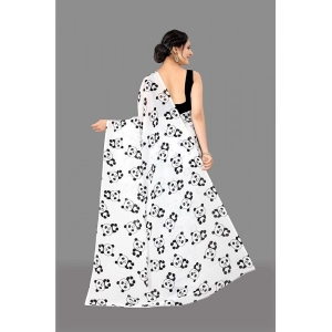 Generic Women's Georgette Printed Saree With Unstitched Blouse (White)