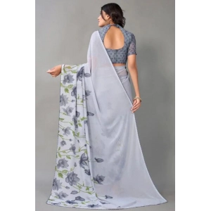 Generic Women's Georgette Printed Saree With Unstitched Blouse (Grey)