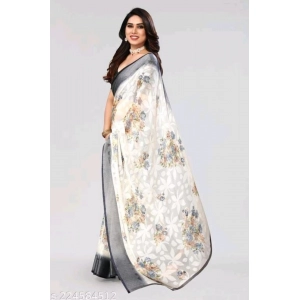 Generic Women's Viscose Rayon Printed Saree With Unstitched Blouse (Black)