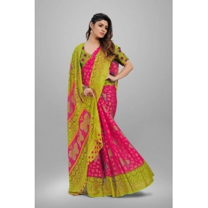 Generic Women's Viscose Rayon Printed Saree With Unstitched Blouse (Pink)
