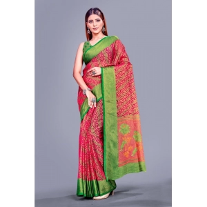 Generic Women's Viscose Rayon Printed Saree With Unstitched Blouse (Pink)