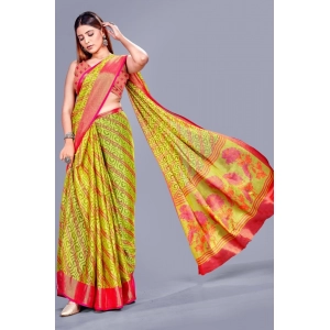 Generic Women's Viscose Rayon Printed Saree With Unstitched Blouse (Green)