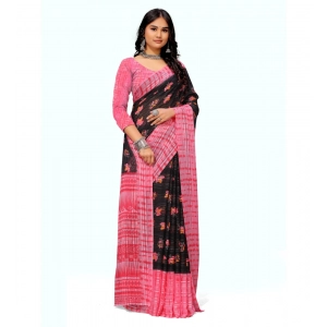Generic Women's Georgette Printed Saree With Unstitched Blouse (Pink)