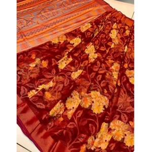 Generic Women's Viscose Rayon Printed Saree With Unstitched Blouse (Maroon)