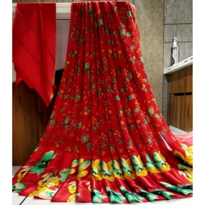 Generic Women's Satin Patta Printed Saree With Unstitched Blouse (Red)