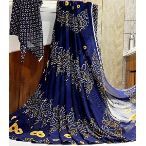 Generic Women's Georgette Printed Saree With Unstitched Blouse (Navy Blue)
