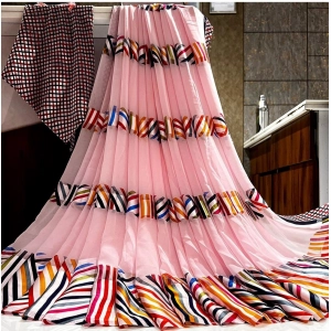 Generic Women's Satin Patta Printed Saree With Unstitched Blouse (Pink)