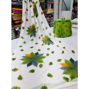 Generic Women's Georgette Printed Saree With Unstitched Blouse (Green)