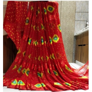 Generic Women's Satin Patta Printed Saree With Unstitched Blouse (Red)