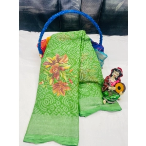 Generic Women's Viscose Rayon Printed Saree With Unstitched Blouse (Green)