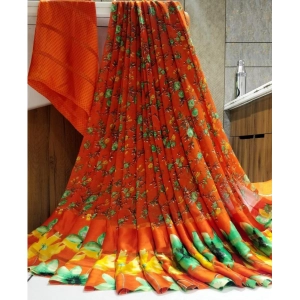 Generic Women's Satin Patta Printed Saree With Unstitched Blouse (Orange)