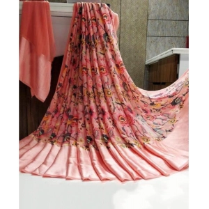 Generic Women's Satin Patta Printed Saree With Unstitched Blouse (Pink)