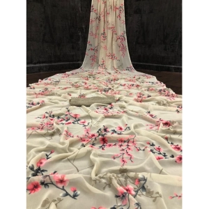 Generic Women's Georgette Printed Saree With Unstitched Blouse (Offwhite)