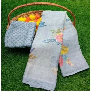 Generic Women's Viscose Rayon Printed Saree With Unstitched Blouse (Grey)
