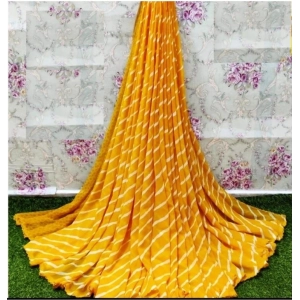 Generic Women's Georgette Printed Saree With Unstitched Blouse (Yellow)