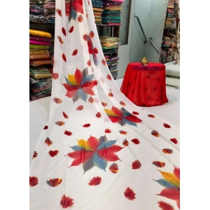 Generic Women's Georgette Printed Saree With Unstitched Blouse (Red)
