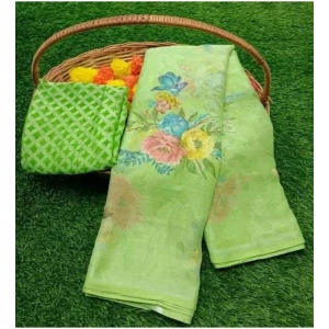 Generic Women's Viscose Rayon Printed Saree With Unstitched Blouse (Green)