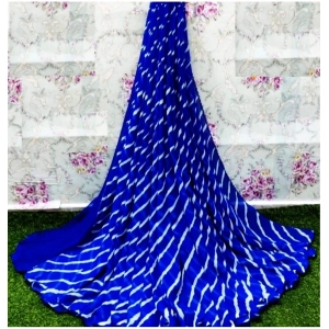 Generic Women's Georgette Printed Saree With Unstitched Blouse (Blue)