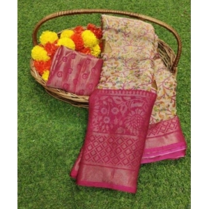 Generic Women's Viscose Rayon Printed Saree With Unstitched Blouse (Pink)