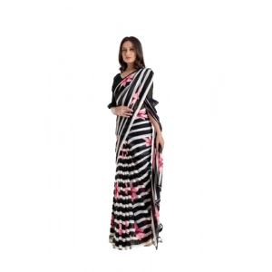Generic Women's Georgette Printed Saree With Unstitched Blouse (Black)