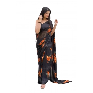 Generic Women's Satin Patta Printed Saree With Unstitched Blouse (Orange)