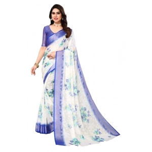 Generic Women's Viscose Rayon Printed Saree With Unstitched Blouse (Blue)