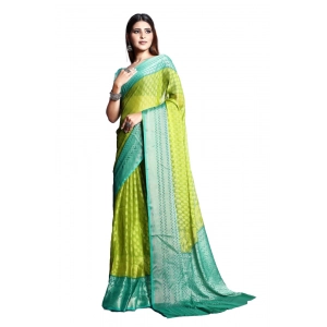 Generic Women's Viscose Rayon Printed Saree With Unstitched Blouse (Green)