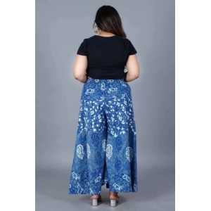 Generic Women's Cotton Printed Elastic Palazzo Pant (Blue, Free Size)