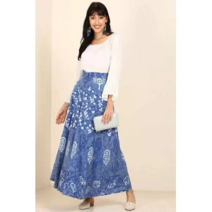 Generic Women's Cotton Printed Wrap Around Maxi Skirt (Blue, Free Size)