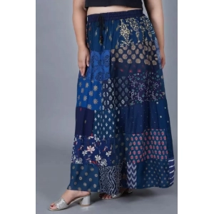 Generic Women's Rayon Printed Elastic Skirt (Blue, Free Size)