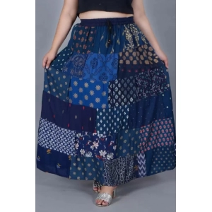 Generic Women's Rayon Printed Elastic Skirt (Blue, Free Size)