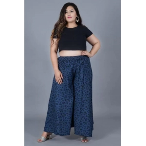Generic Women's Cotton Printed Elastic Palazzo Pant (Blue, Free Size)