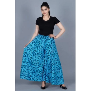 Generic Women's Cotton Printed Elastic Palazzo Pant (Light Blue, Free Size)