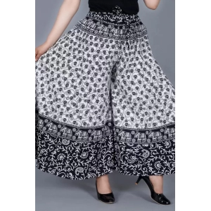 Generic Women's Cotton Jaipur Printed Elastic Palazzo Pant (Black, Free Size)