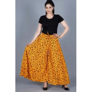 Generic Women's Cotton Printed Elastic Palazzo Pant (Yellow, Free Size)