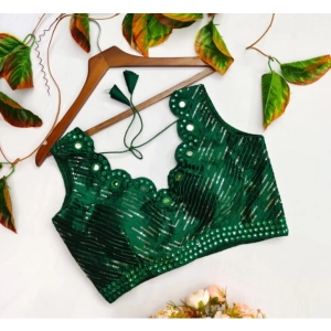 Generic Women's Cotton Silk Embellished Padded Cup Readymade Blouse (Green, Size: Free Size)
