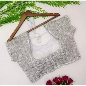 Generic Women's Silk Embroidered Padded Cup Readymade Blouse (Silver, Size: Free Size)