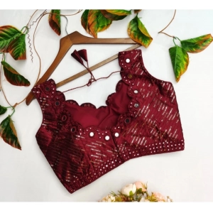 Generic Women's Cotton Silk Embellished Padded Cup Readymade Blouse (Maroon, Size: Free Size)