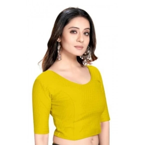 Generic Women's Cotton Lycra Blend Solid Non Padded Readymade Blouse (Yellow, Size: Free Size)