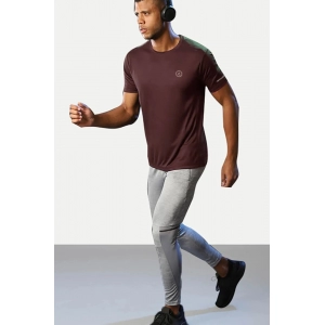 Generic Men's Casual Half sleeve Solid Polyester Crew Neck T-shirt (Maroon)