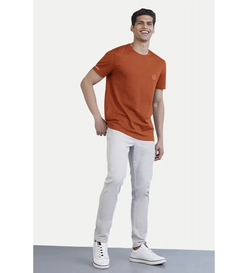 Men's Casual Half sleeve Solid Polyester Crew Neck T-shirt (Rust)