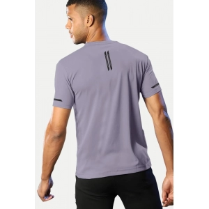 Generic Men's Casual Half sleeve Solid Polyester Crew Neck T-shirt (Lilac)