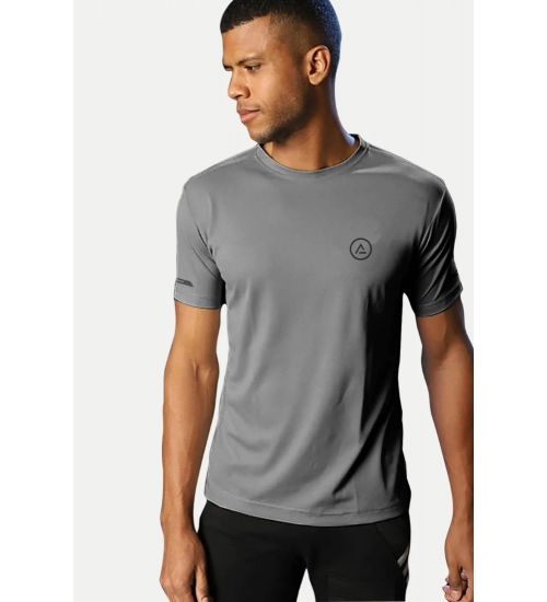 Men's Casual Half sleeve Solid Polyester Crew Neck T-shirt (Grey)
