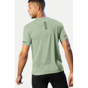 Generic Men's Casual Half sleeve Solid Polyester Crew Neck T-shirt (Pista)