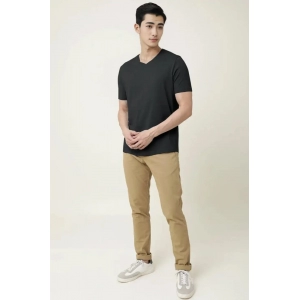 Generic Men's Casual Half sleeve Solid Cotton V Neck T-shirt (Black)