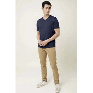 Generic Men's Casual Half sleeve Solid Cotton V Neck T-shirt (Navy)
