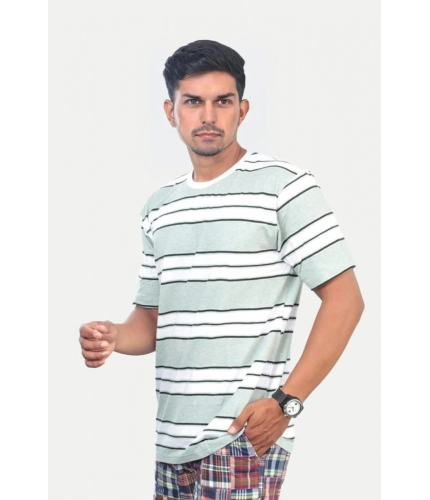 Men's Casual Half sleeve Stripped Cotton Crew Neck T-shirt (White ) Men's Casual Half sleeve Stripped Cotton Crew Neck T-shirt (White )