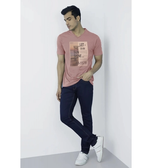 Men's Casual Half sleeve Digital Printed Cotton Crew Neck T-shirt (Coral)